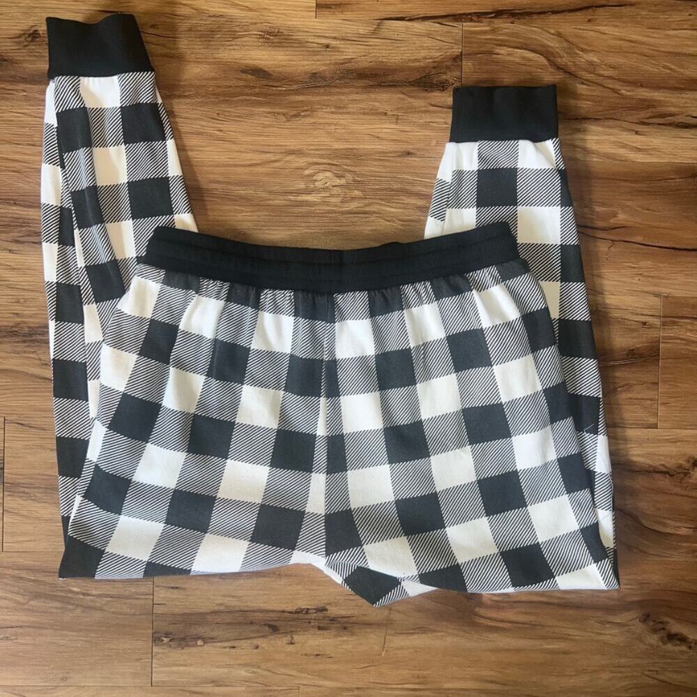 Ivory Ella Pajama Jogger Pants Black White Cotton Buffalo Check  Size Large
